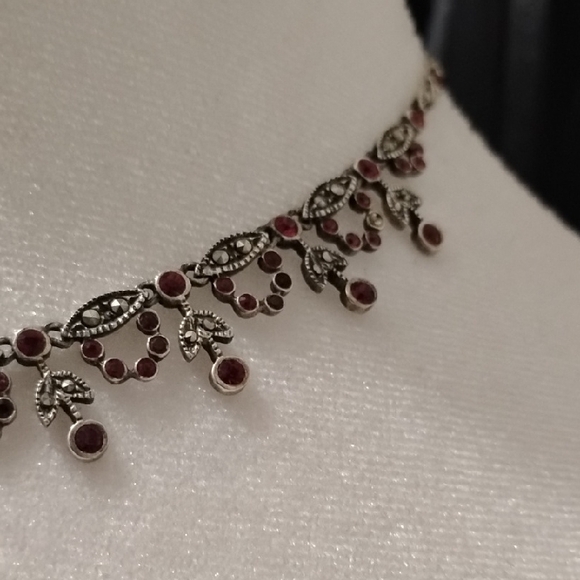 Sterling Silver Garnet Choker Necklace - Picture 3 of 8